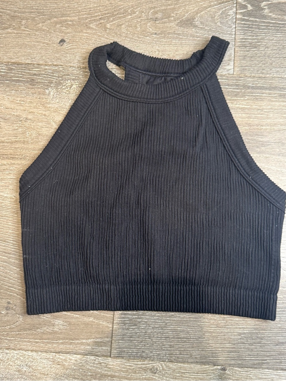 aerie Black Ribbed High-Neck Crop Tank 0960